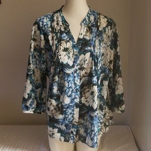 Womens Size Large L IZOD floral Print Sheer top H)